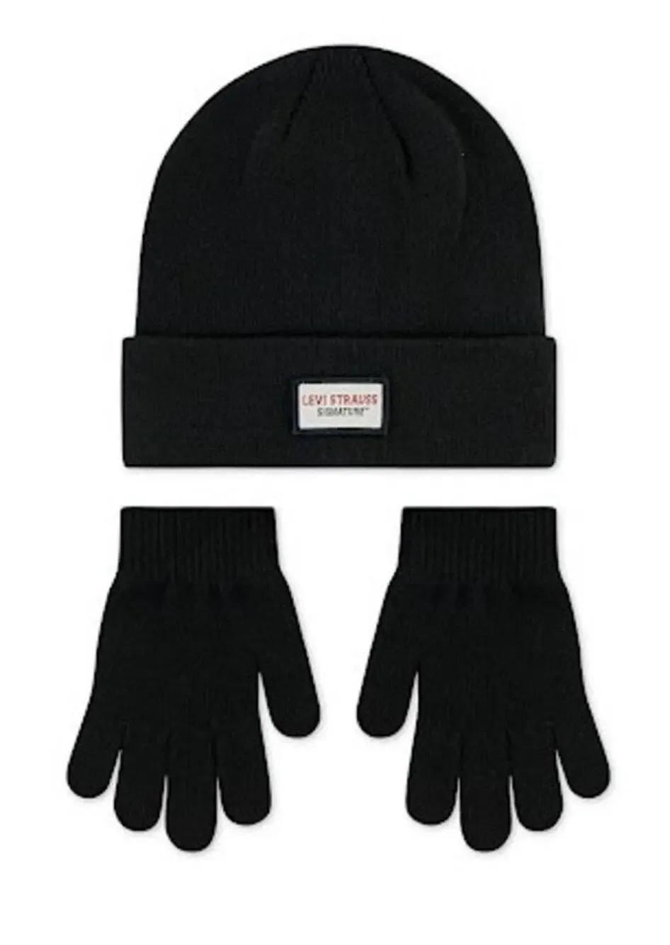 Levi Strauss Kids Beanie & Gloves Set Jet Black One Size Warm NEW